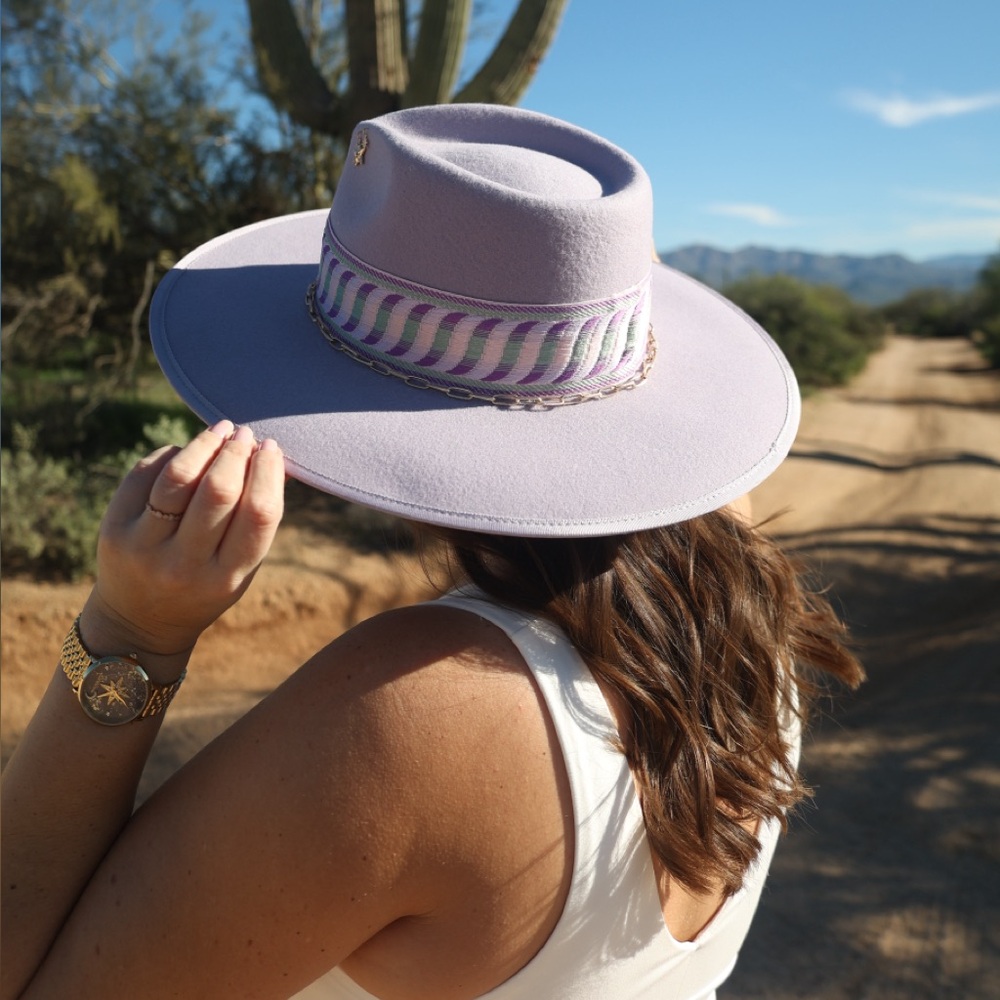 Purple Rancher Wool Hat – Western Felt Hat with Embroidered geometric Band